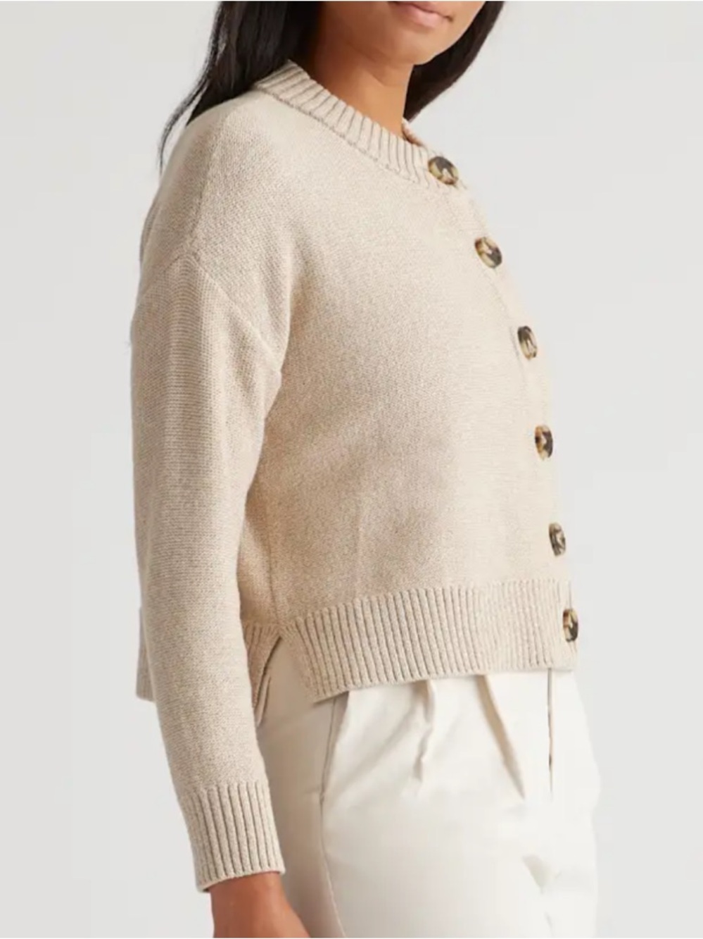 Quince Organic Cotton Drop Shoulder Boxy Cropped Cardigan